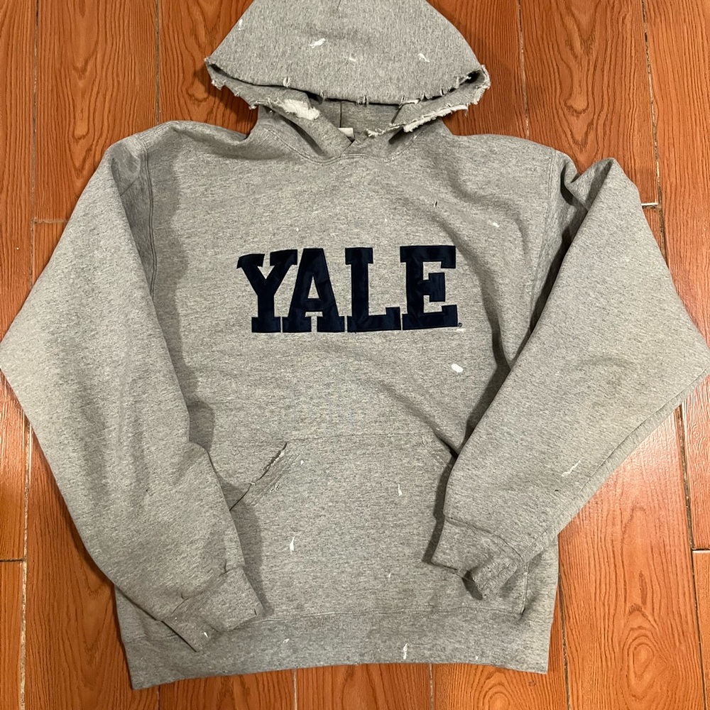 Yale Balenciaga styled hoodie distressed and paint splatter